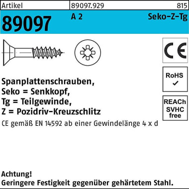 Spanplattenschraube R 890 97 SEKO PZ TG 6x 70-Z A 2 200 Stück 890979290060070