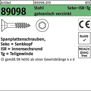 Spanplattenschraube R 890 98 SEKO ISR TG 4,5x45/27- T20 Stahl galv.verz. 500S t. 890980190045045