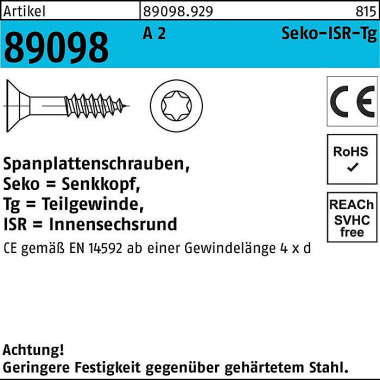 Spanplattenschraube R 890 98 SEKO ISR TG 8x 100-T40 A 2 50 Stück 890989290080100