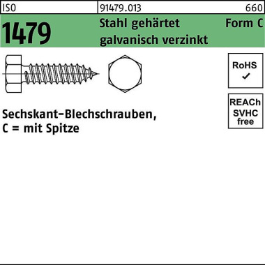 Blechschraube ISO 1479 Sp itze/6-kt C 8x50 Stahl ge härtet galv.verz. 250St. 914790130080050