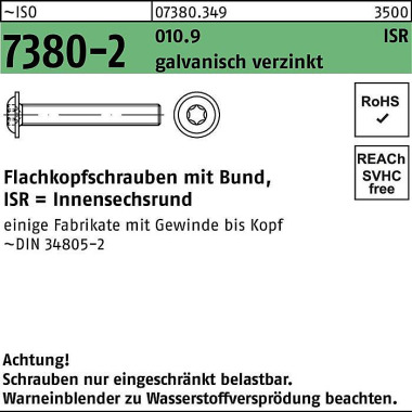 Flachkopfschraube ISO 738 0-2 Bund/ISR M5x12-T25 10 .9 galv.verz. 500St. 073803490050012