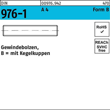 Gewindebolzen DIN 976 Keg elkuppen BM 16x 170 A 4 1 0 Stück 009769420160170