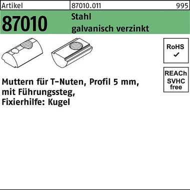 T-Nutenmutter R 87010 Füh rungssteg 5mm M4 Stahl ga lv.verz. 1000Stück 870100110040000