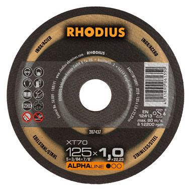 Rhodius Extradünne Trennscheibe XT70 ALPHAline, 125 x 1,5 x 22,23mm 207439