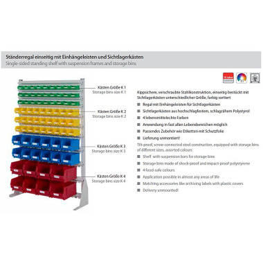 LOKOMA Upright shelving 1S 720x1000 WxH 7 EHL 12xK1,12xK2,4xK3,3xK4 00.08.0003