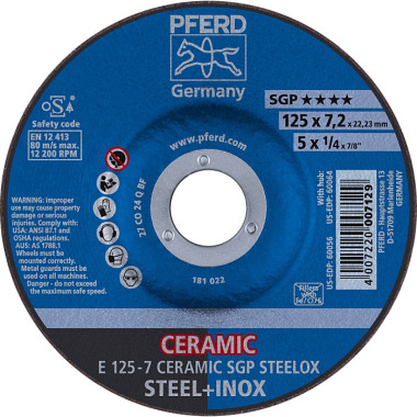 PFERD Grinding wheel E 125-7 CERAMIC SGP STEELOX 62212300