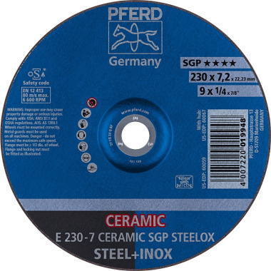 PFERD Grinding wheel E 230-7 CERAMIC SGP STEELOX 62218300