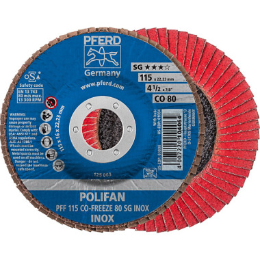 PFERD POLIFAN flap disc PFF 115 CO-FREEZE 80 SG INOX 67611580