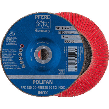 PFERD POLIFAN flap disc PFC 180 CO-FREEZE 50 SG INOX 67718050