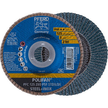 PFERD POLIFAN flap disc PFC 125 Z 80 PSF STEELOX 67768125