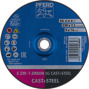 PFERD Brusný kotouč E 230-7 ZIRKON SG CAST+STEEL 62223628