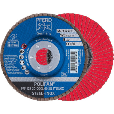 PFERD POLIFAN flap disc PFF 125 CO-COOL 60 SG STEELOX 67660625