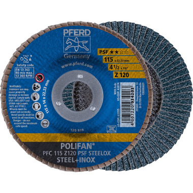 PFERD POLIFAN flap disc PFC 115 Z 120 PSF STEELOX 67769115