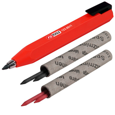 KS Tools Fallminenstift mit Graphit 7B Mine inkl. 4 Ersatzminen Graphit 7B und Rot 123.0010