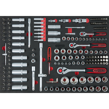 KS Tools Steckschlüssel-Satz, 179-tlg. 1/4"+3/8"+1/2", 1/1 Systemeinlage 711.0179