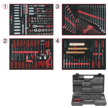 KS Tools Universal-Systemeinlagen-Satz für 4 Schubladen mit 515 Premium-Werkzeugen 713.0515