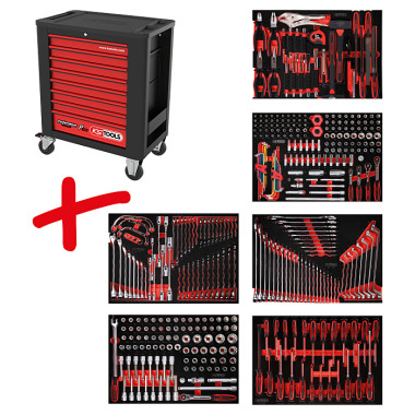 KS Tools Performanceplus Werkstattwagen-Satz P15 mit 399 Werkzeugen für 6 Schubladen 815.6399