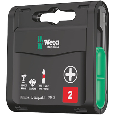 Wera Bit-Box 15 Impaktor PH 2 Phillips-Recess-Bits 05057752001