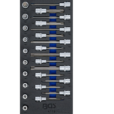 BGS Zásobník nástrojů 1/3: Sada nástrčných hlavic | 12,5 mm (1/2”) | T-Star (pro Torx) | 26 ks. 4119