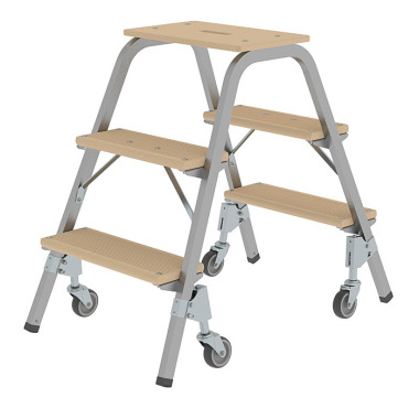 MUNK Steel and wood step stool with swivel castors 2x3 steps 39023