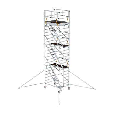 MUNK Mobile scaffolding SG 1.35 נ1.8 m with inclined ascents & outrigger platform height 6.43 m 167301