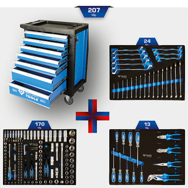 Brilliant  Werkstattwagen mit 3 bestückten Schubladen mit 207 Werkzeugen BT153207