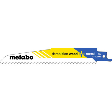 Metabo 5 Säbelsägeblätter demolition wood + metal 150 x 1,6 mm, BiM, 4,3 mm/ 6 TPI (631925000)