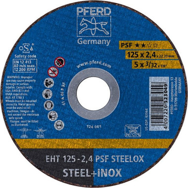 Trennscheibe PSF STEELOX D125x2,4mm ger.INOX Bohr.22,23mm PFERD 61721122