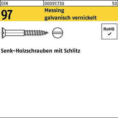 Holzschraube DIN 97 SEKO Schlitz 2,5x16 Messing ga lv. vernickelt 200St. 000977300025016