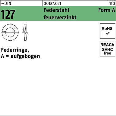 Federring DIN 127 A 12 Fe derstahl feuerverz. 100 S tück 001270219120000