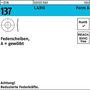 Federscheibe DIN 137 A 3 1.4310 100 Stück 001379619030000