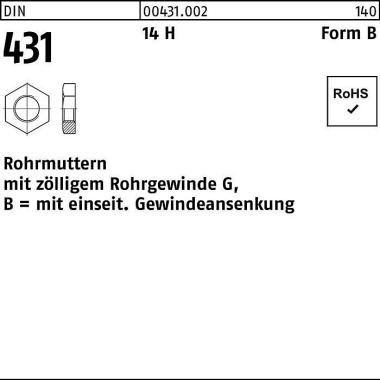 Rohrmutter DIN 431 BG 3/8 14 H 50 Stück 004310020380000