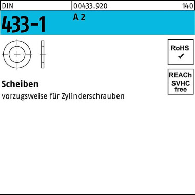 Scheibe DIN 433-1 2,7x 5x 0,5 A 2 2000 Stück 004339200027000