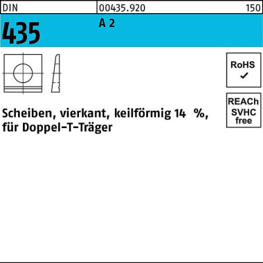 I-Scheibe DIN 435 vierkan t keilförmig 9 A 2 Neigun g 14% 50 Stück 004359200090000