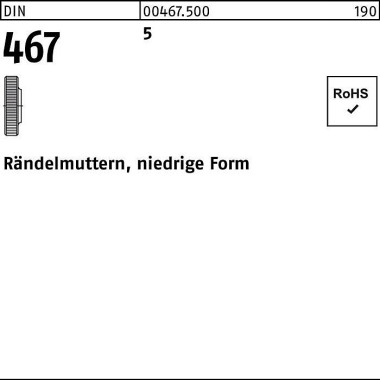 Rändelmutter DIN 467 nied rige FormM8 5 50 Stück 004675000080000