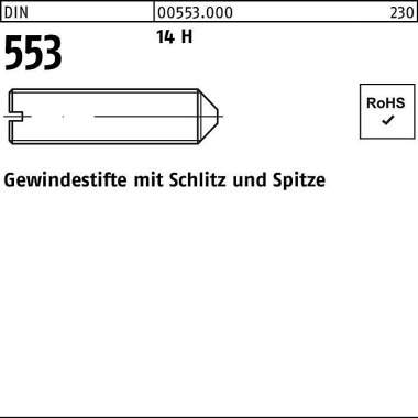 Gewindestift DIN 553 Schl itz/Spitze M2x 6 14 H 200 Stück 005530009020006