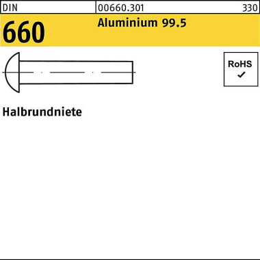 Halbrundniete DIN 660 3x 40 Aluminium 99.5 500 Stü ck 006603010030040