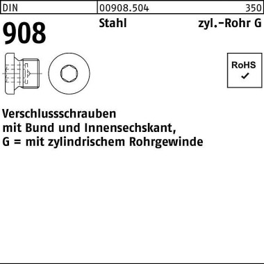 Verschlußschraube DIN 908 Bund/Innen-6kt G 1 A Sta hl 25 Stück 009085041000000