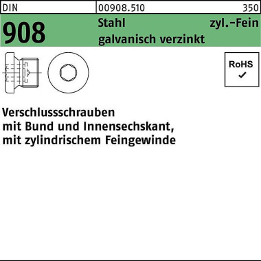 Verschlußschraube DIN 908 Bund/Innen-6kt M10x1 Sta hl galv.verz. 100St. 009085100100100