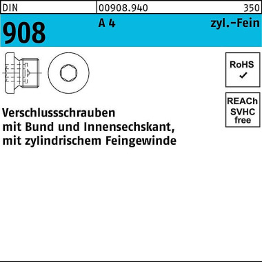 Verschlußschraube DIN 908 Bund/Innen-6kt M30x 1,5 A 4 50 Stück 009089400300150