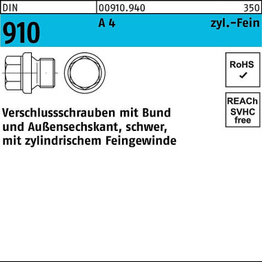 Verschlußschraube DIN 910 Bund/Außen-6-kt M14x 1,5 A 4 10 Stück 009109400140150