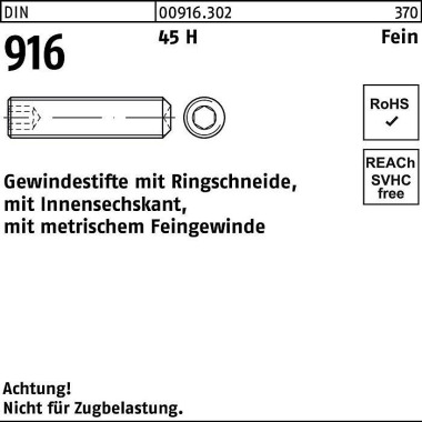 Gewindestift DIN 916 Ring schn./Innen-6kt M10x1,25x 30 45 H Feingew. 100St. 009163020101030