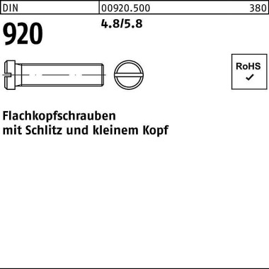 Flachkopfschraube DIN 920 Schlitz M4x 12 4.8/5.8 1 00 Stück 009205000040012