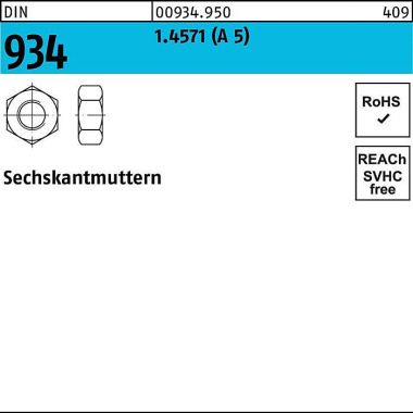 Sechskantmutter DIN 934 M 24 A 5 10 Stück 009349500240000