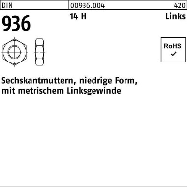 Sechskantmutter DIN 936 l inks M12 -LH 14 H 100 Stü ck 009360040120000