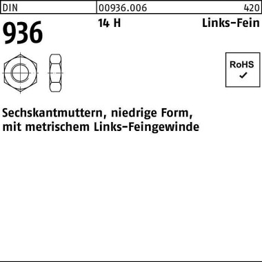 Sechskantmutter DIN 936 l inks M16x 1,5 -LH 14 H 50 Stück 009360060160150