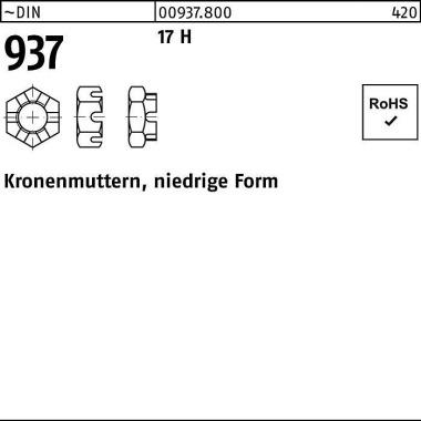 Kronenmutter DIN 937 nied rige FormM12 17 H 100 Stü ck 009378000120000