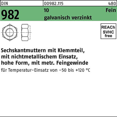 Sechskantmutter DIN 982 K lemmteil M12x 1,5 10 galv .verz. 100 Stück 009821150120150