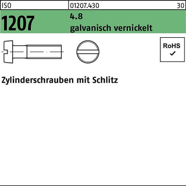 Zylinderschraube ISO 1207 Schlitz M4x 16 4.8 galv. vernickelt 2000Stück 012074300040016