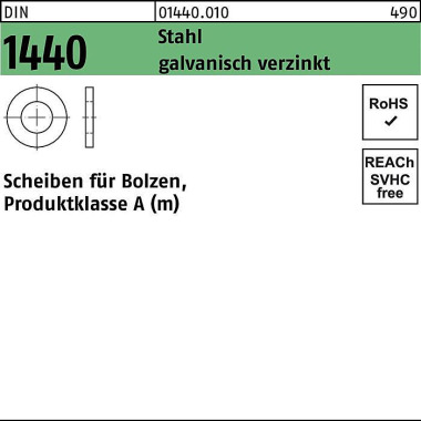 Scheibe DIN 1440 f.Bolzen 13x 25x 3 Stahl galv.ver z. 500 Stück 014400100130000